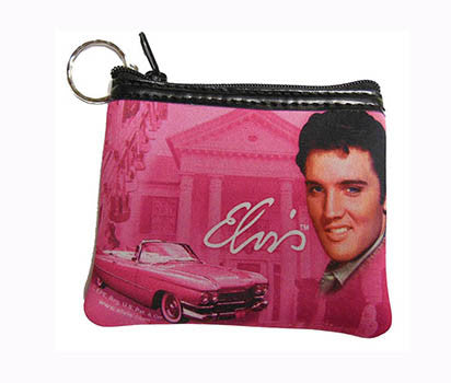 Elvis Key Chain/Coin Purse - Pink With Guitars