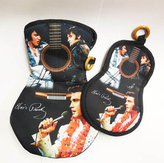 Elvis Pot Holder Oven Mitt Set Guitar 3 Images