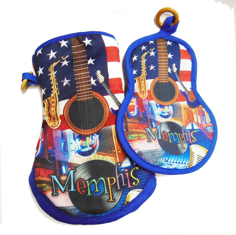 Memphis Pot Holder Oven Mitt Set - Guitar