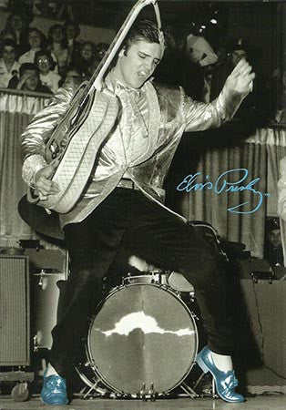 Elvis Postcard Dancing Blue Suede Shoes