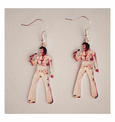 Elvis Earrings Swinging Legs - White Jump Suit