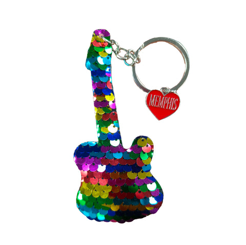 Memphis Keychain - Rainbow Sequin Guitar