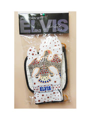 Elvis Pot Holder Oven Mitt Set White Jumpsuit