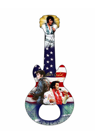 Elvis Bottle Opener Magnet w/Flag Collage