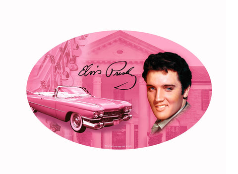 Elvis Sticker Oval Pink w/Guitars