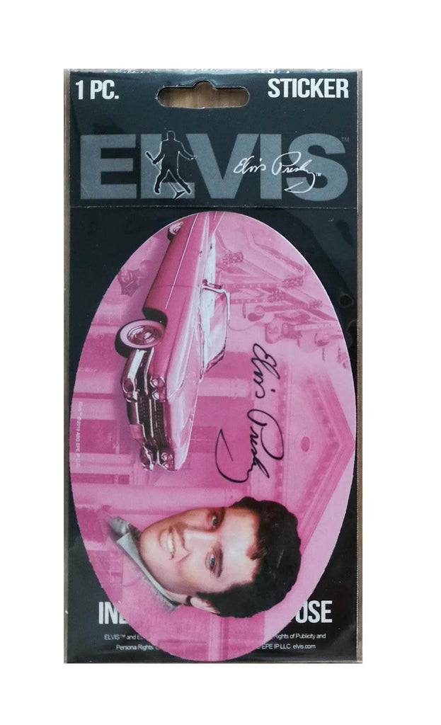 Elvis Sticker Oval Pink w/Guitars