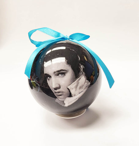 Elvis Ornament Blk&Wht Ball w/ Box