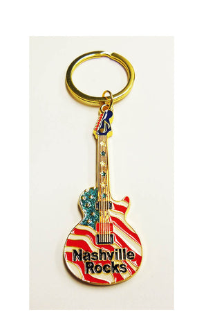 Nashville Key Chain Rocks Guitar Flag