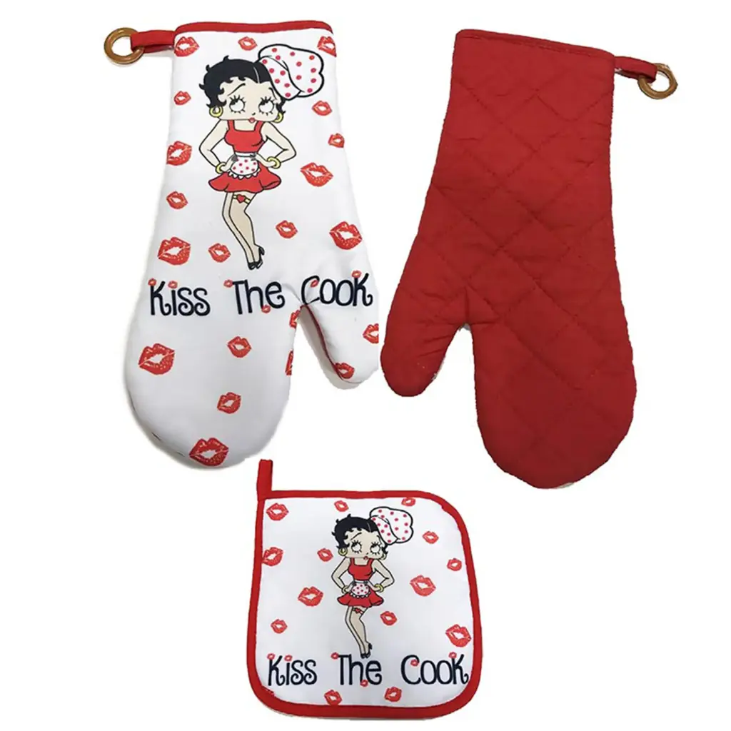 [BB5516] Betty Boop Pot Holder/Oven Mitt Set - Kiss the Cook