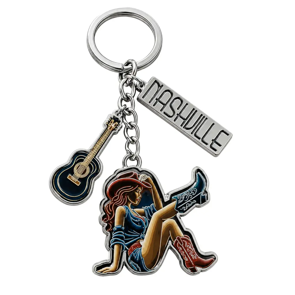 [N7223] Nashville Keychain - Neon Cowgirl with Charms