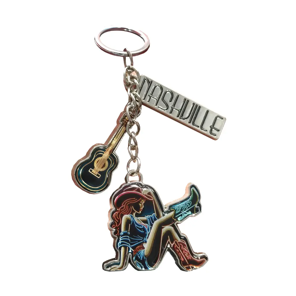 Nashville Keychain - Neon Cowgirl with Charms