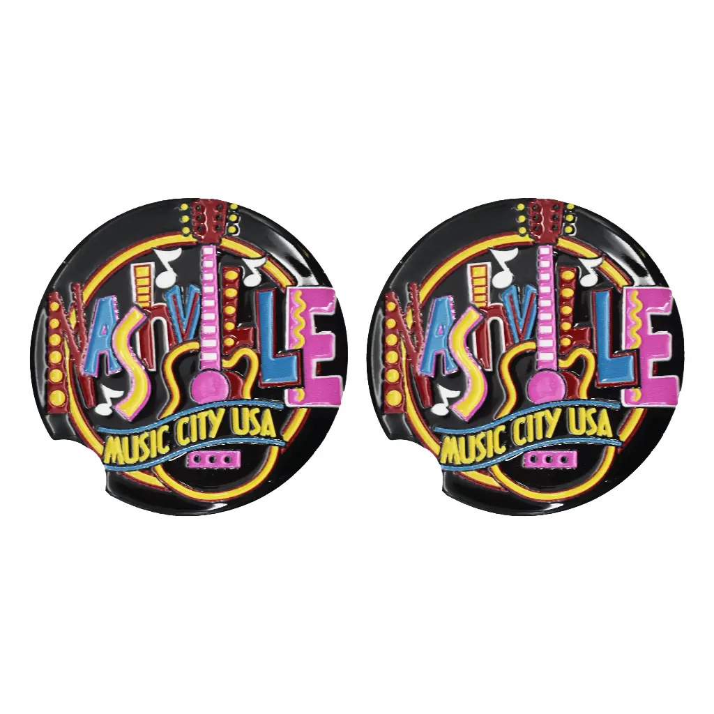 Nashville Car Coasters Set of 2 - Round Neon