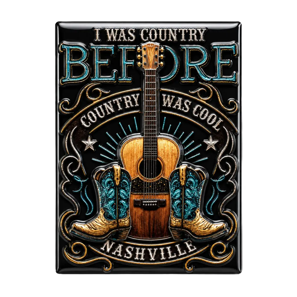 [N7160] Nashville Magnet - I Was Country Laser 3D
