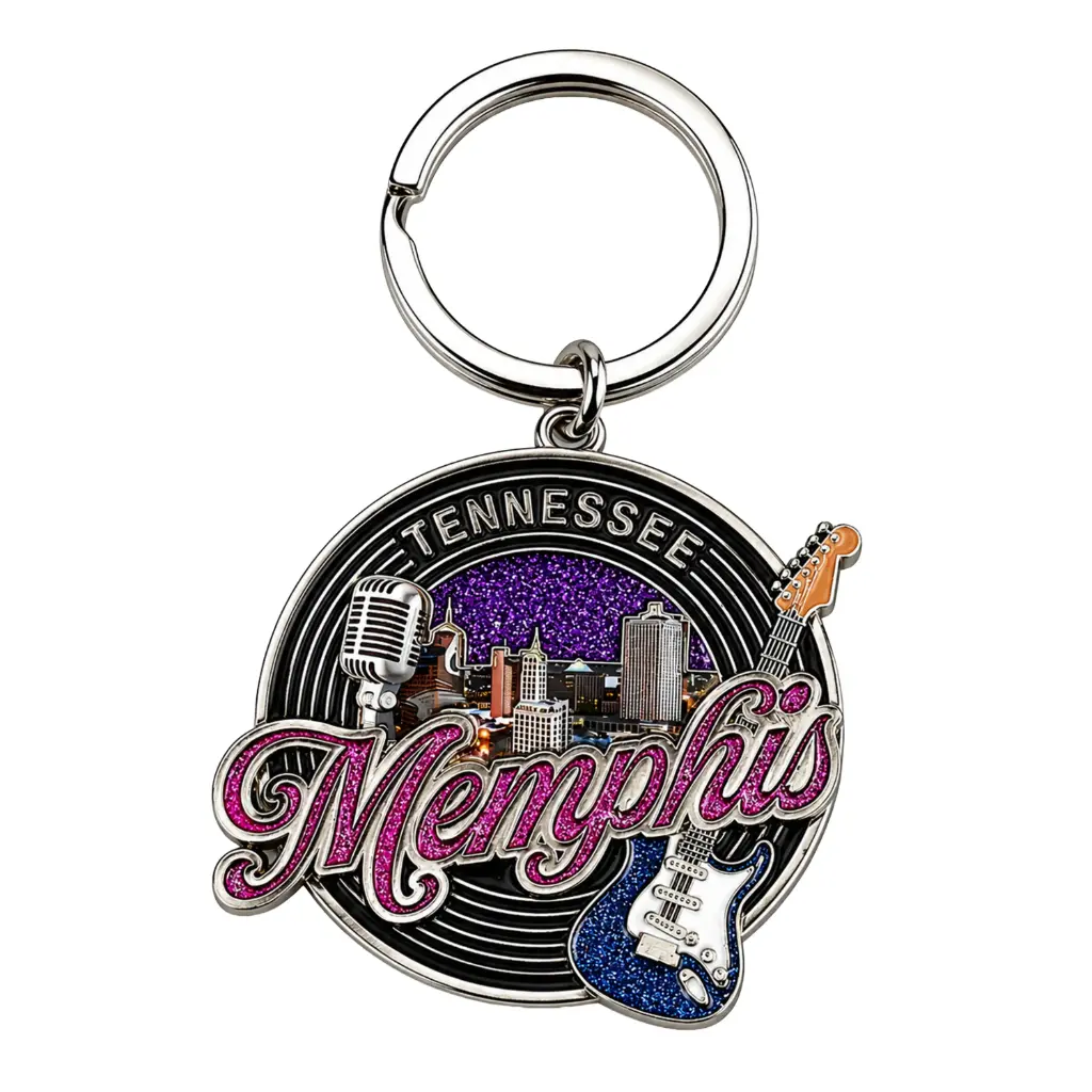[M7113] Memphis Keychain - Record w/ Glitter