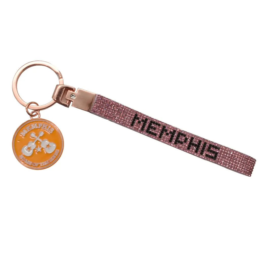Memphis Keychain - Wristlet w/ Rhinestones Pink