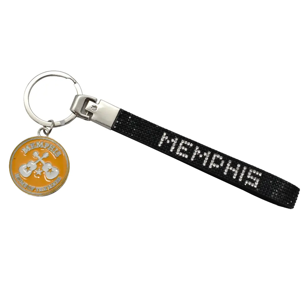 Memphis Keychain - Wristlet w/ Rhinestones Black