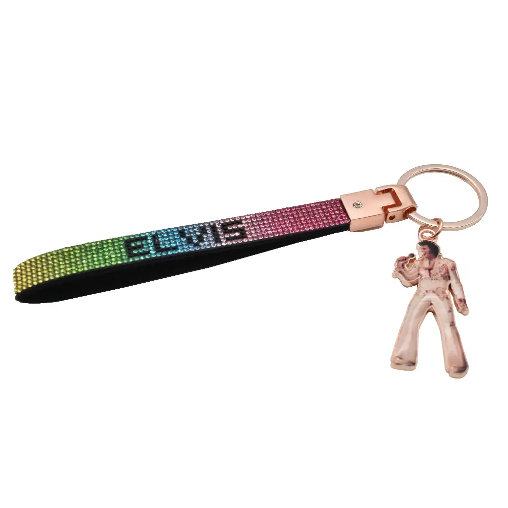 [E9100] Elvis Keychain - Wristlet w/ Rhinestones Rainbow