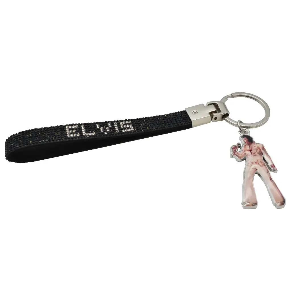 Elvis Keychain - Wristlet w/ Rhinestones Black