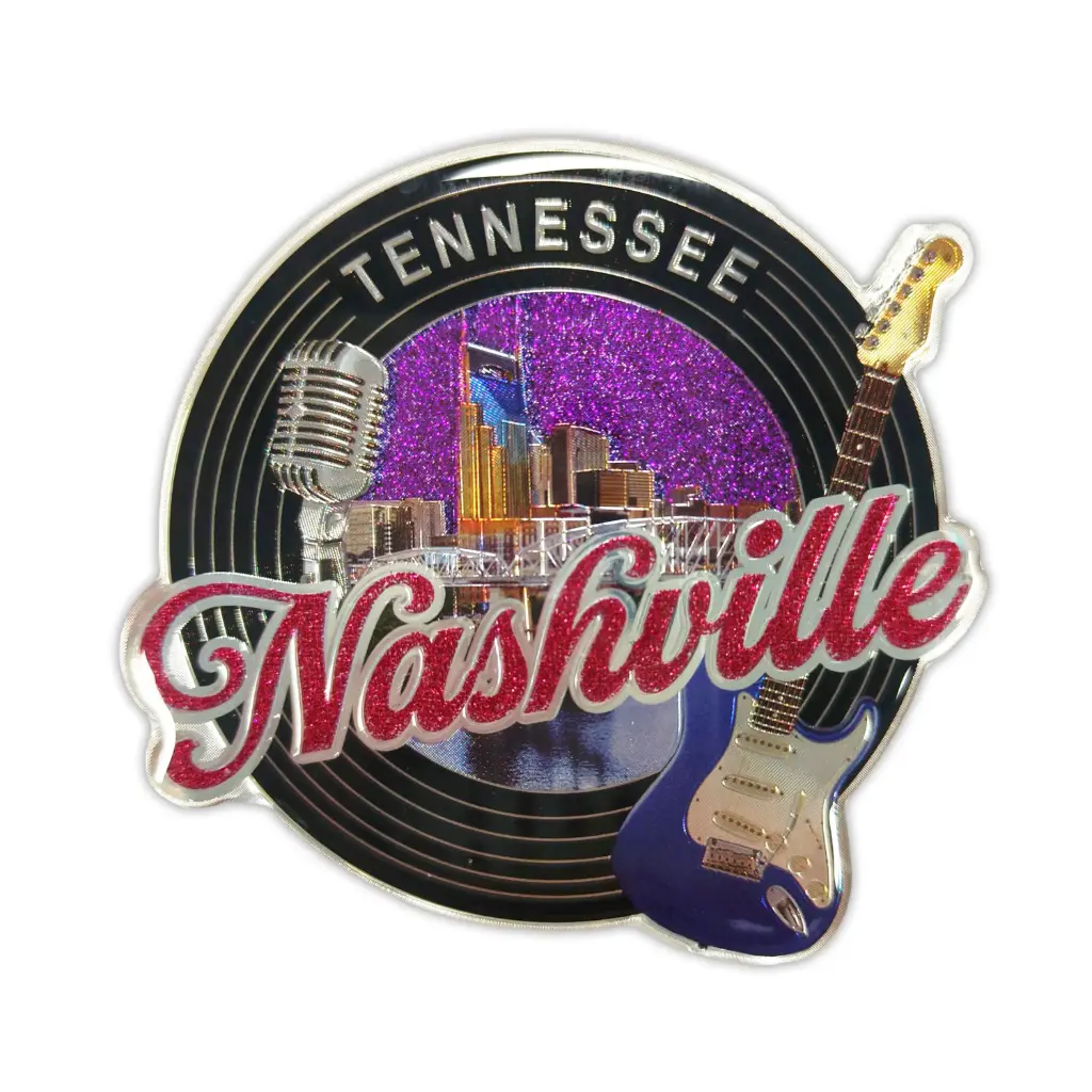 [N7257] Nashville Sticker - Record Glitter Puffy