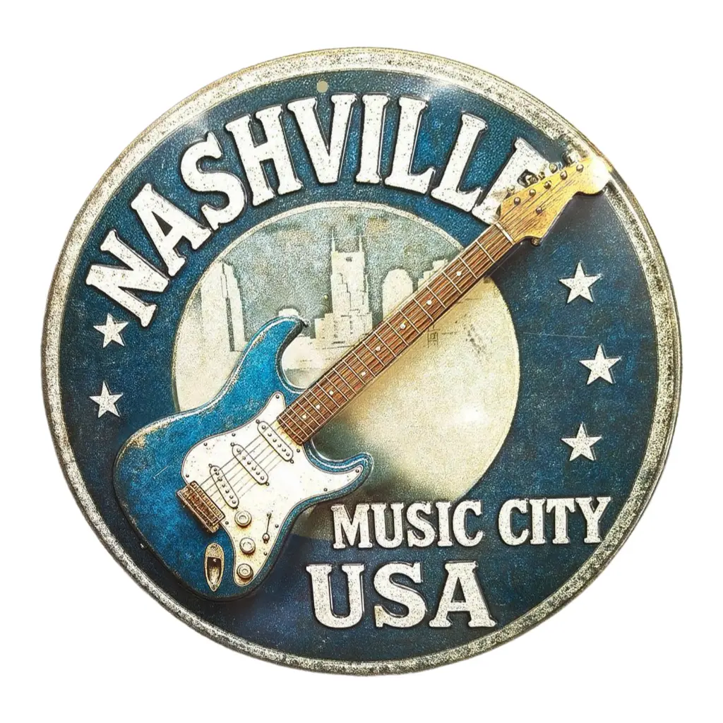 Nashville Sign - Music City Round Tin 12" DIA
