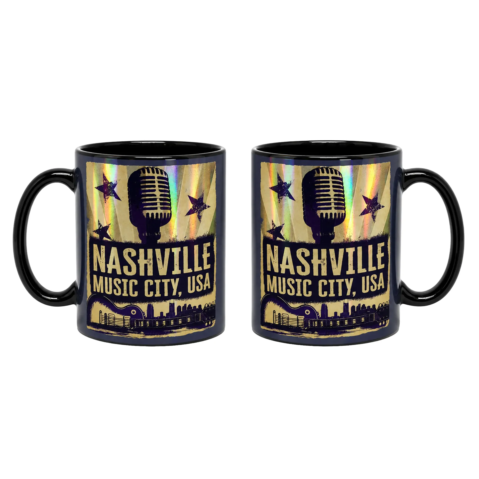 [N7302] Nashville Mug - Grunge City Skyline Metallic