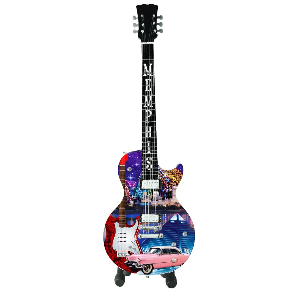 Memphis Guitar - Collage 10" Tall with Stand
