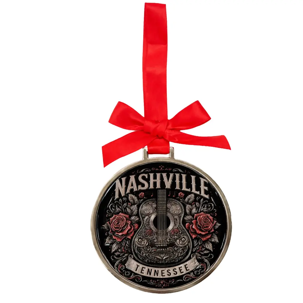 [N7314] Nashville Ornament - Foil Pink Roses Guitar