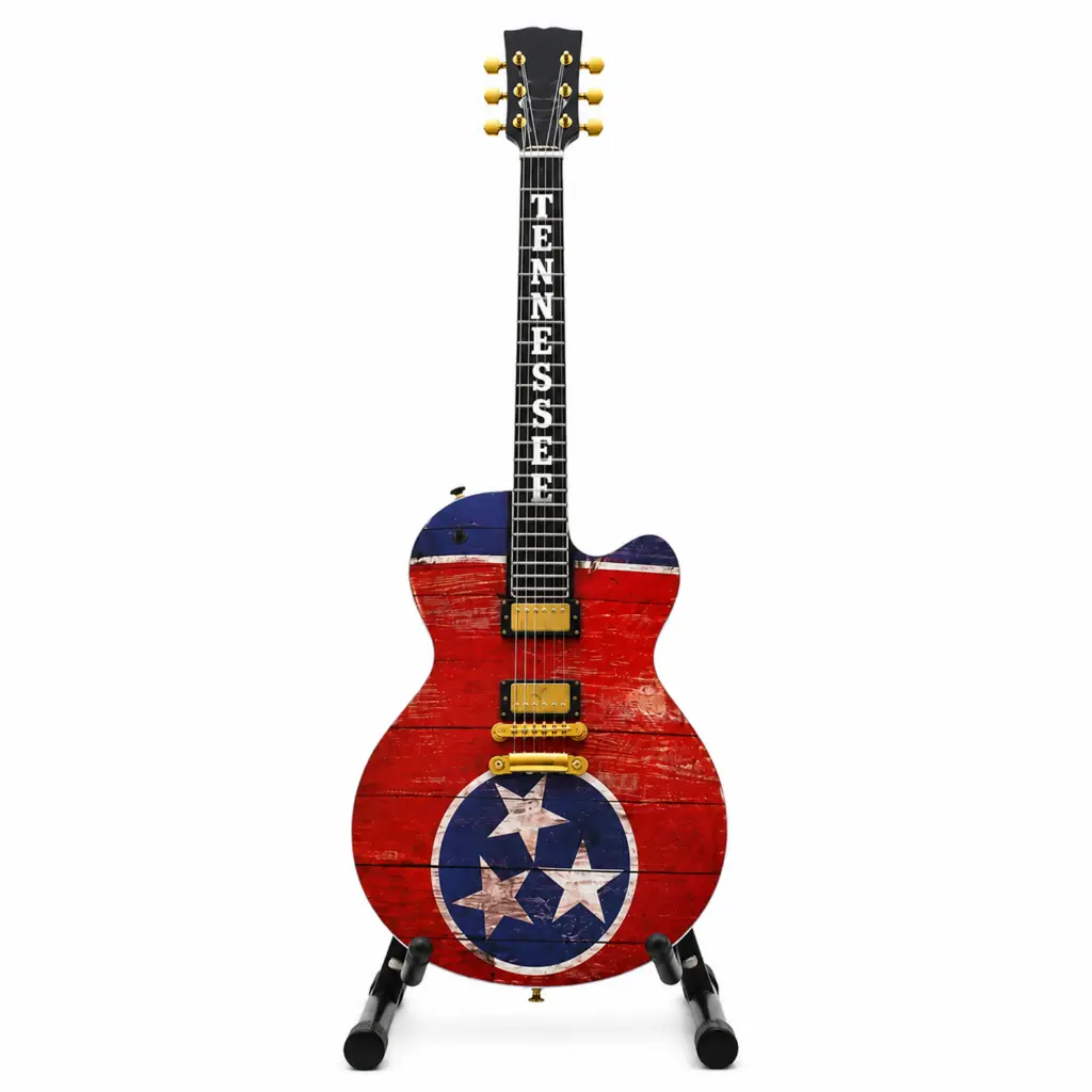 [T7324] Tennessee Guitar - State Flag 10" Tall with Stand