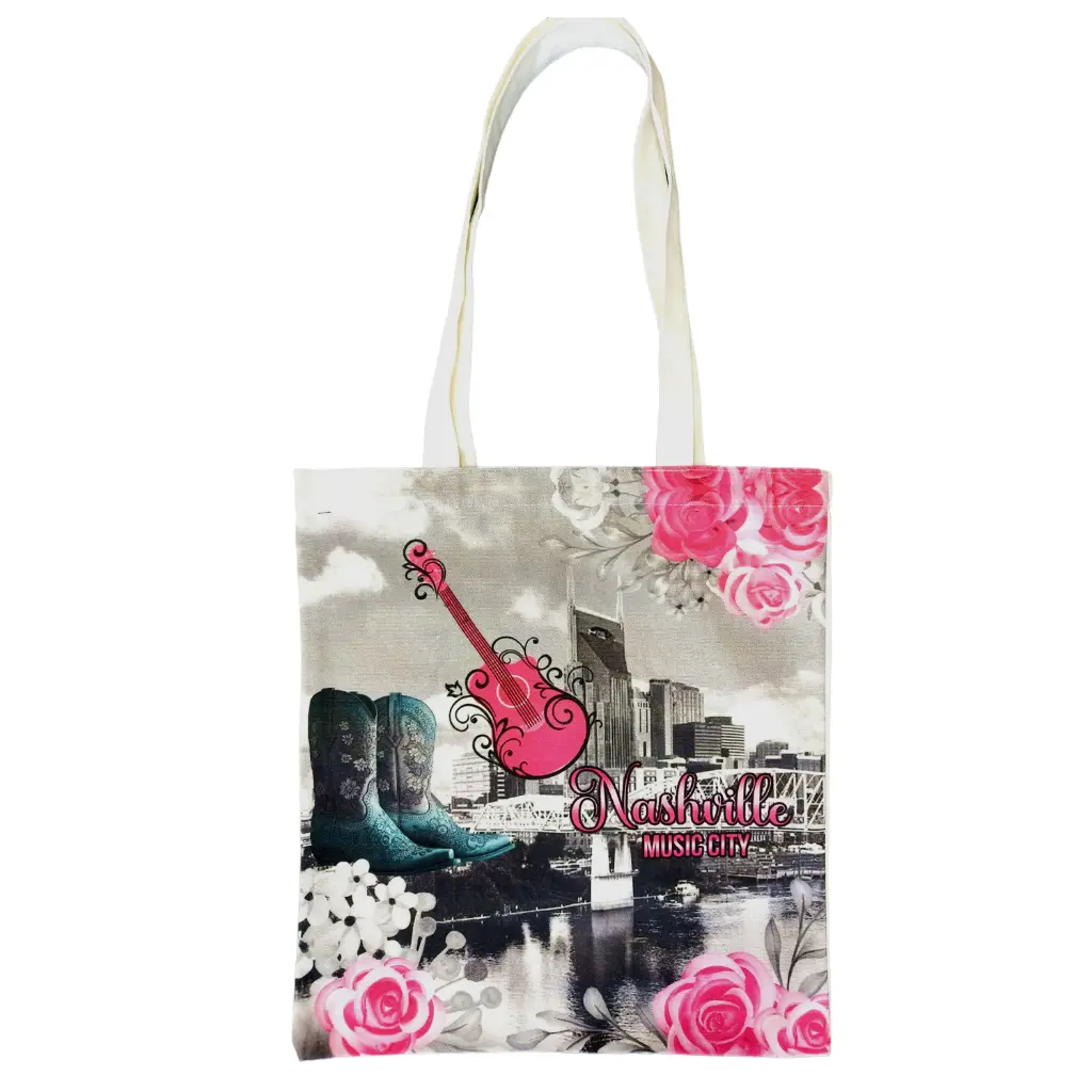 Nashville Tote Bag - Pink Roses Skyline