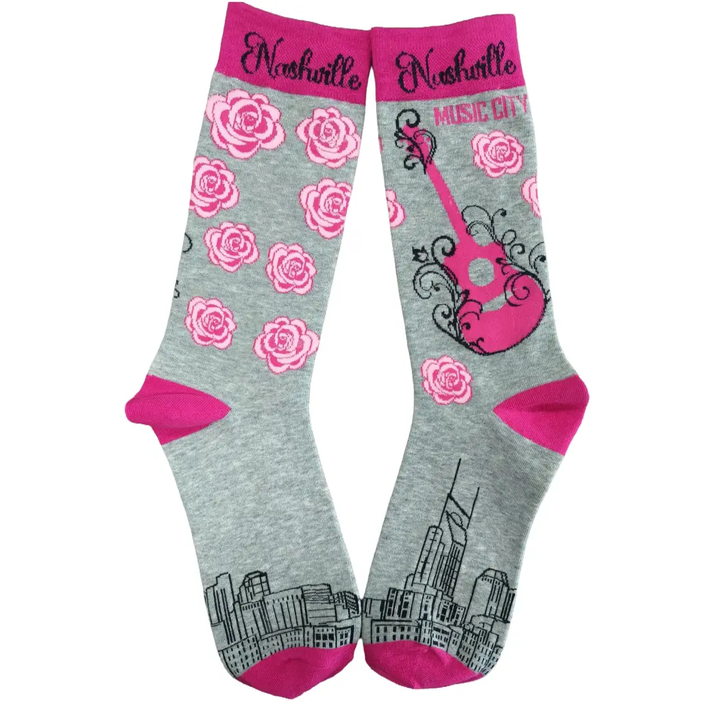 [N7378] Nashville Socks - Pink and Gray Skyline
