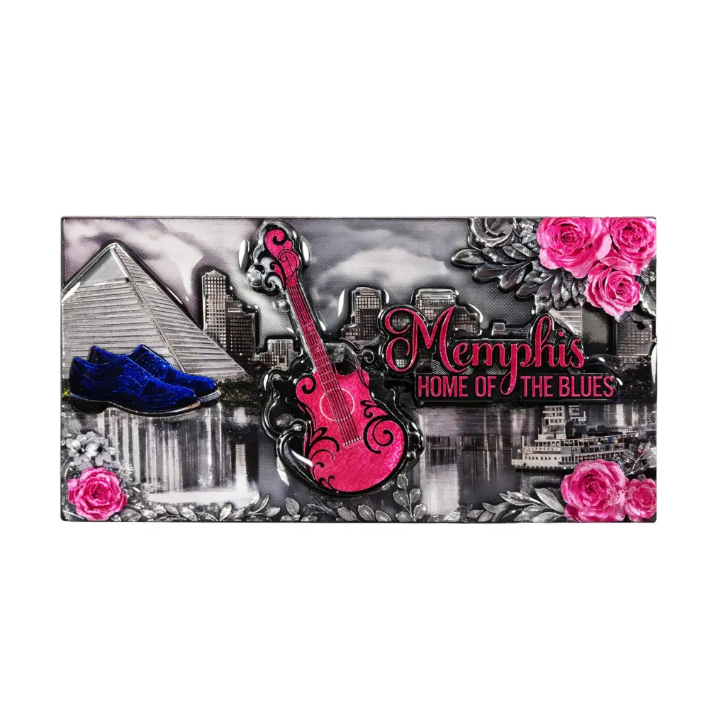 Memphis Magnet - Skyline Pink Roses Laser 3D