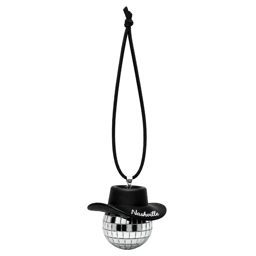 [N7392] Nashville Car Ornament - Disco Ball with Hat Black
