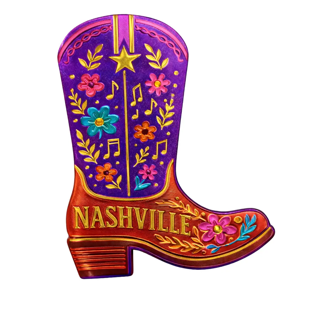 Nashville Magnet - Purple Boot with Flowers