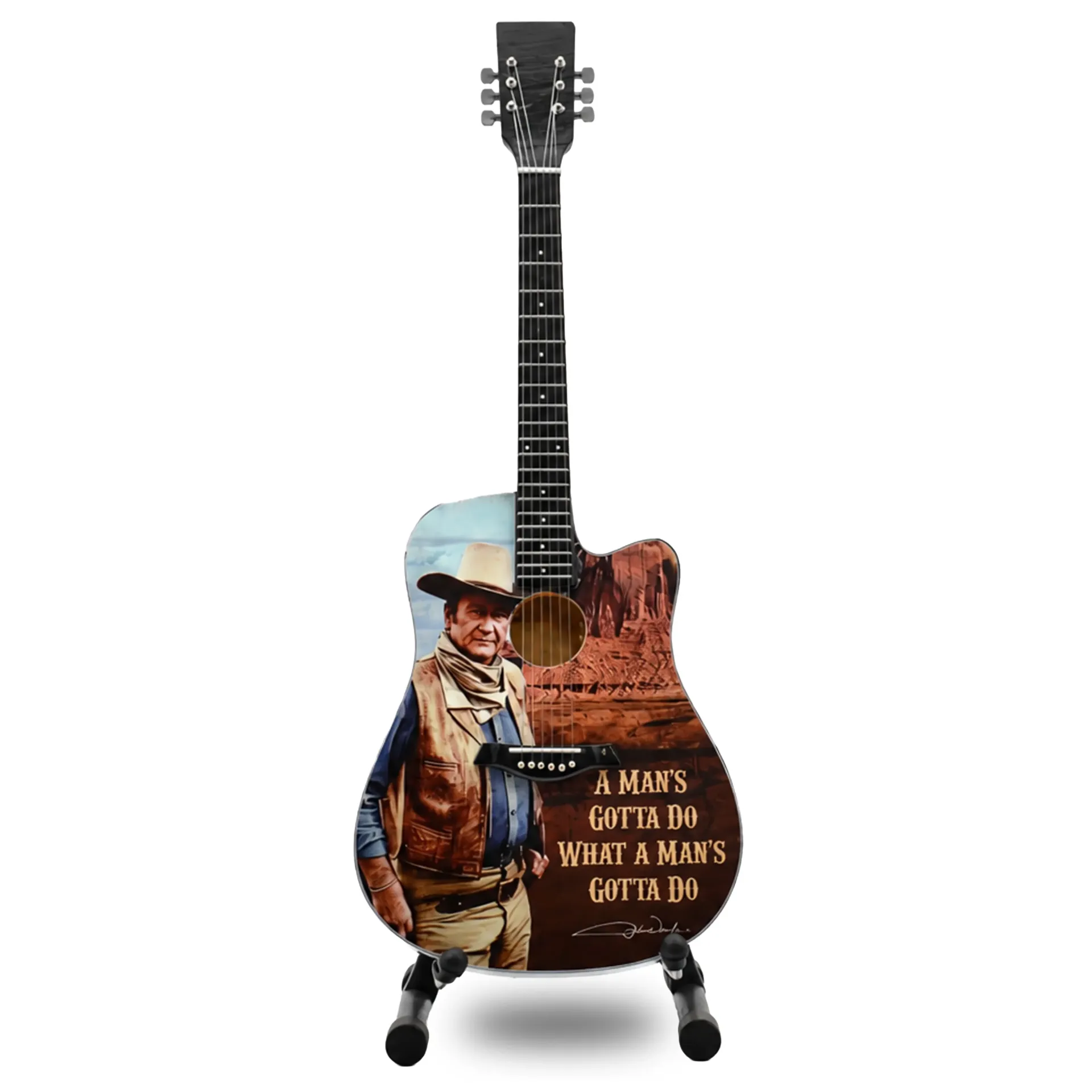 [JW7446] John Wayne Guitar - Man's Gotta Do 10" Tall with Stand