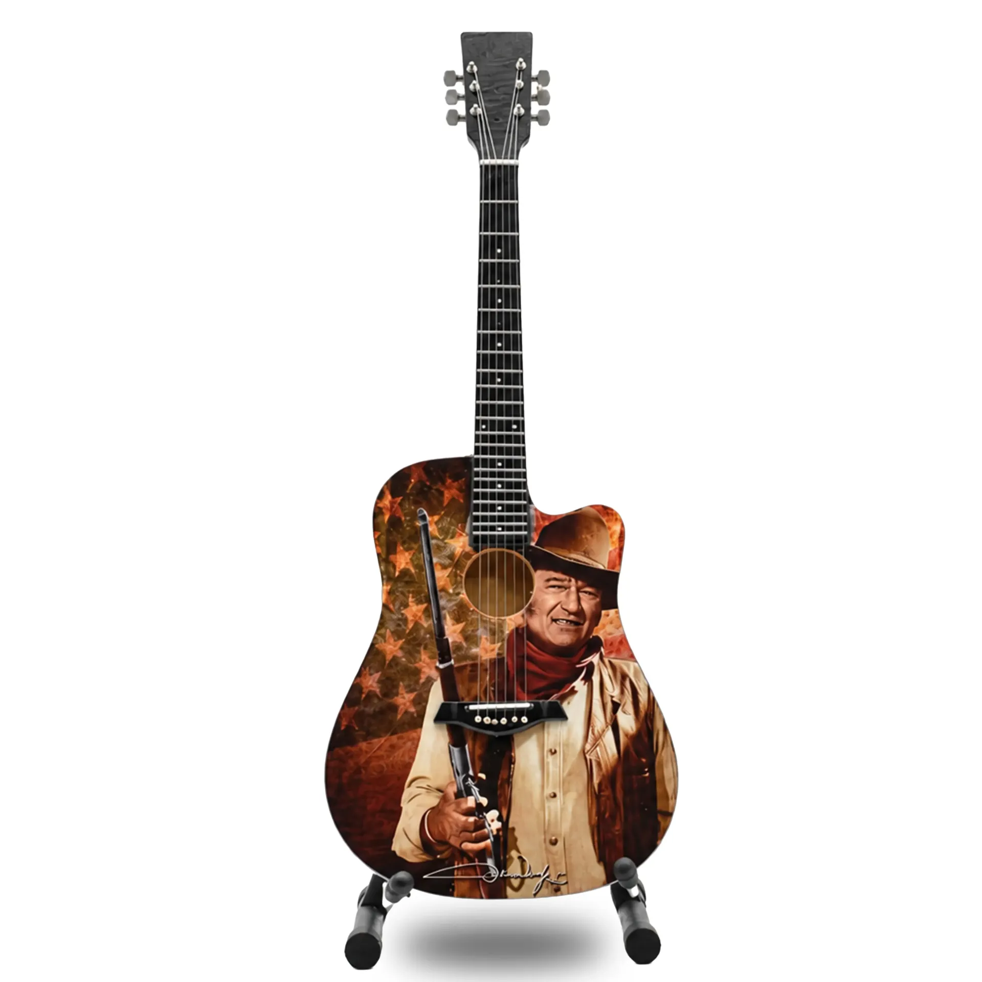 [JW7447] John Wayne Guitar - With Rifle 10" Tall with Stand