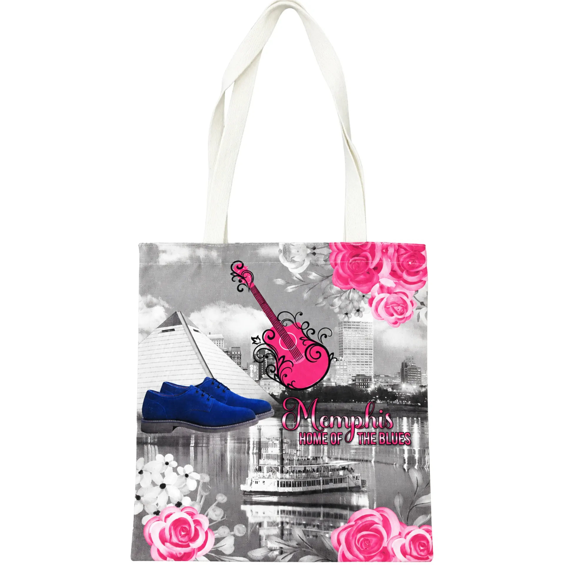 [M7470] Memphis Tote Bag - Pink Roses Skyline