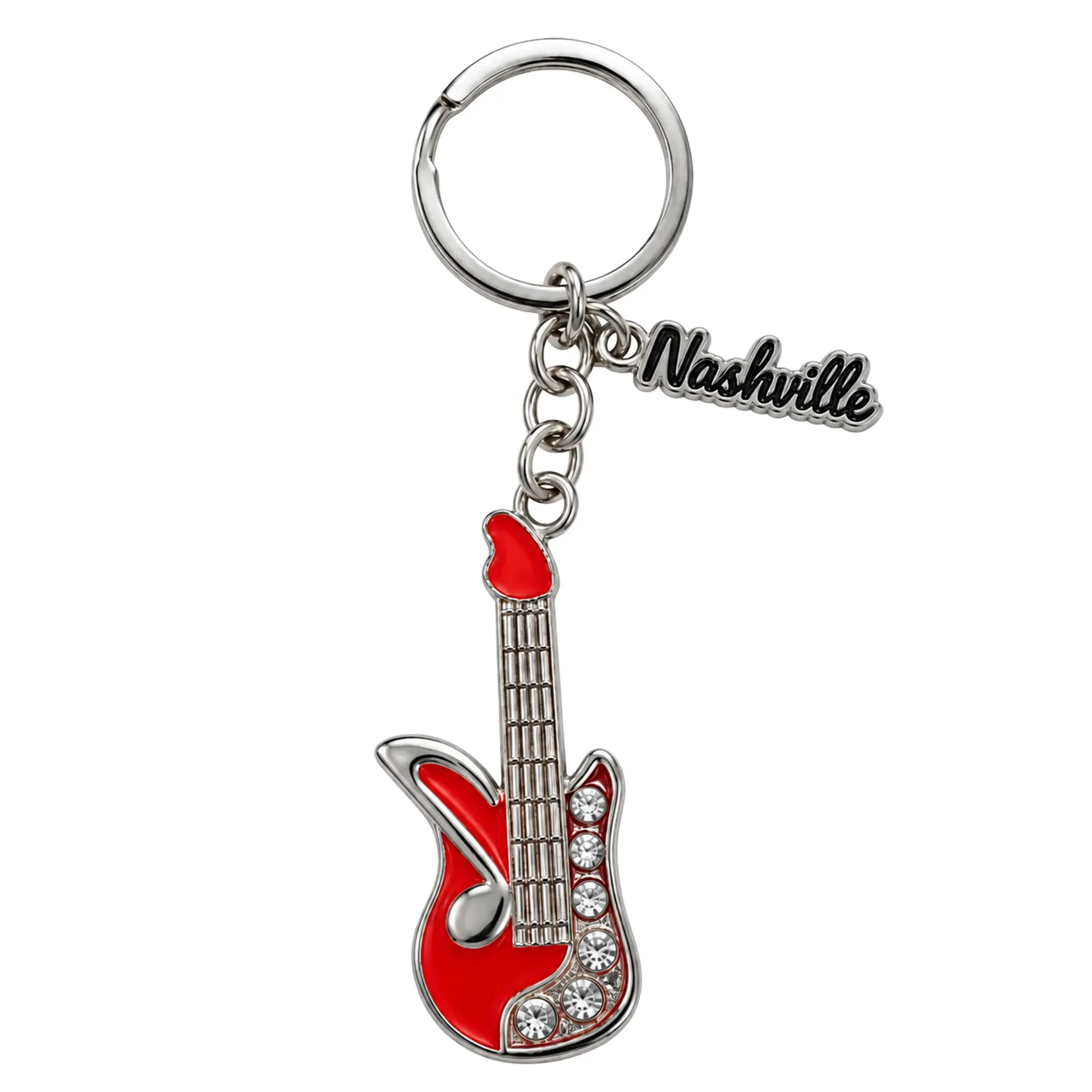 Nashville Keychain - Music Note Guitar Bling Red