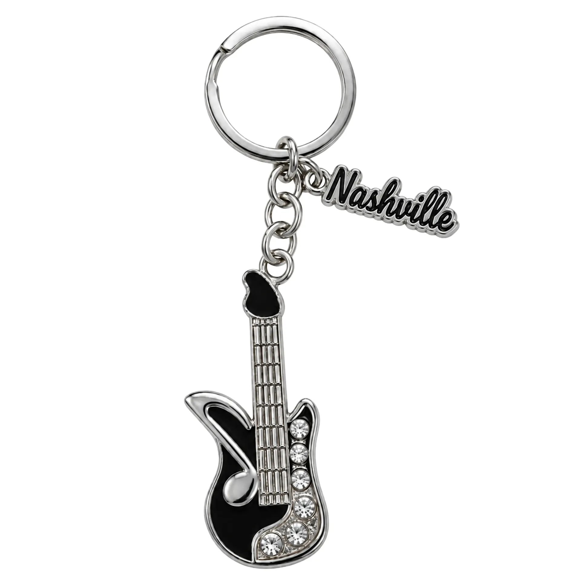 Nashville Keychain - Music Note Guitar Bling Black