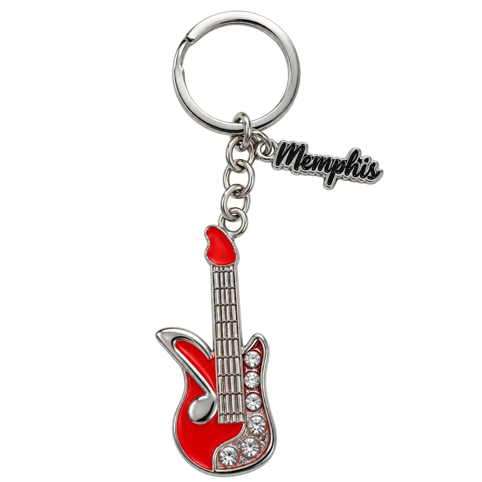 Memphis Keychain - Music Note Guitar Bling Red