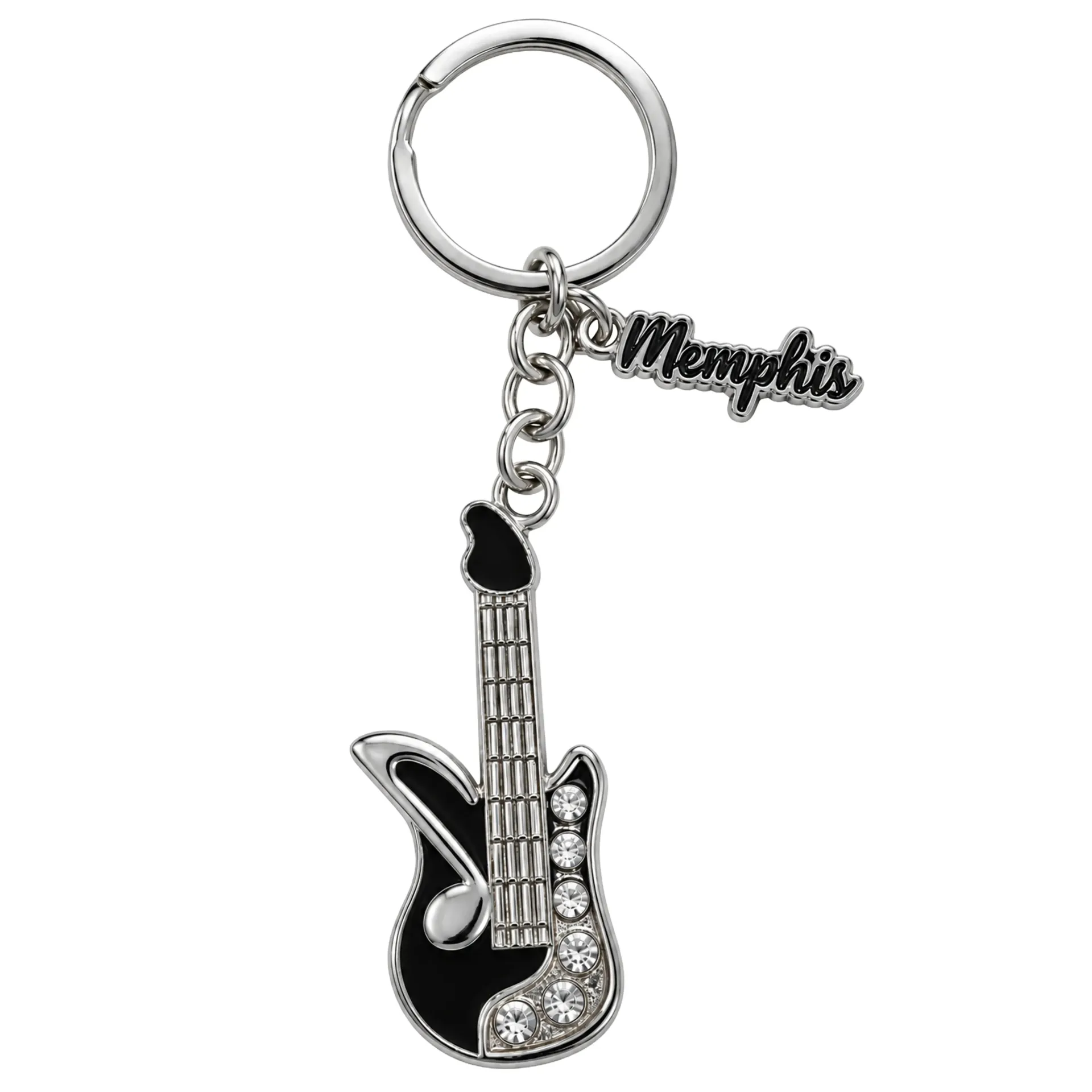 Memphis Keychain - Music Noted Guitar Bling Black