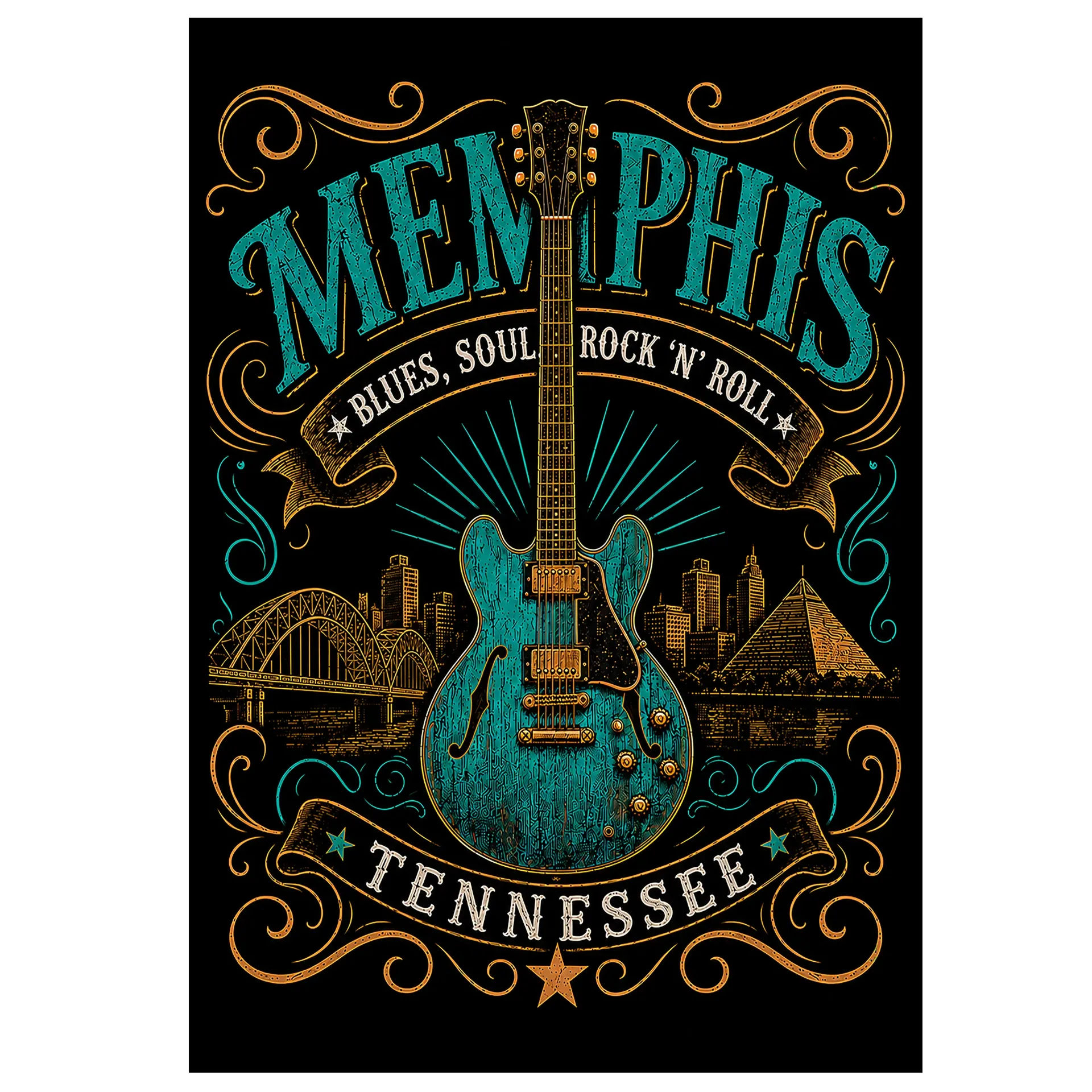 Memphis Postcards - Teal Guitar - Pack of 50