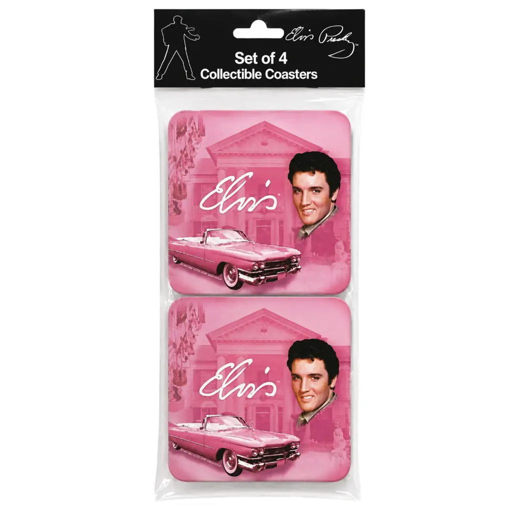 [E8473] Elvis Coasters - Pink With Guitars