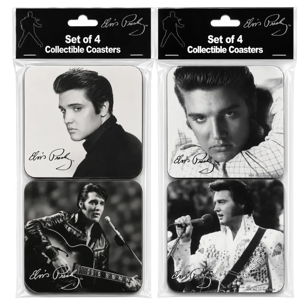 [E8474] Elvis Coasters - Blk & Wht.