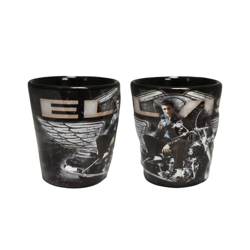[E8622] Elvis Shot Glass - Motorcycle With Wings Embossed