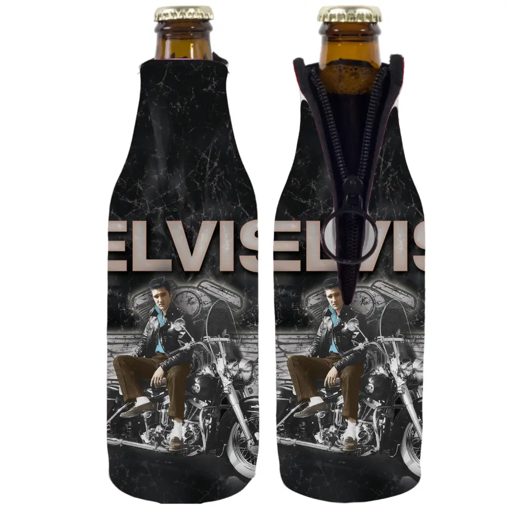 Elvis Bottle Huggie/Koozie - Motorcycle With Wings