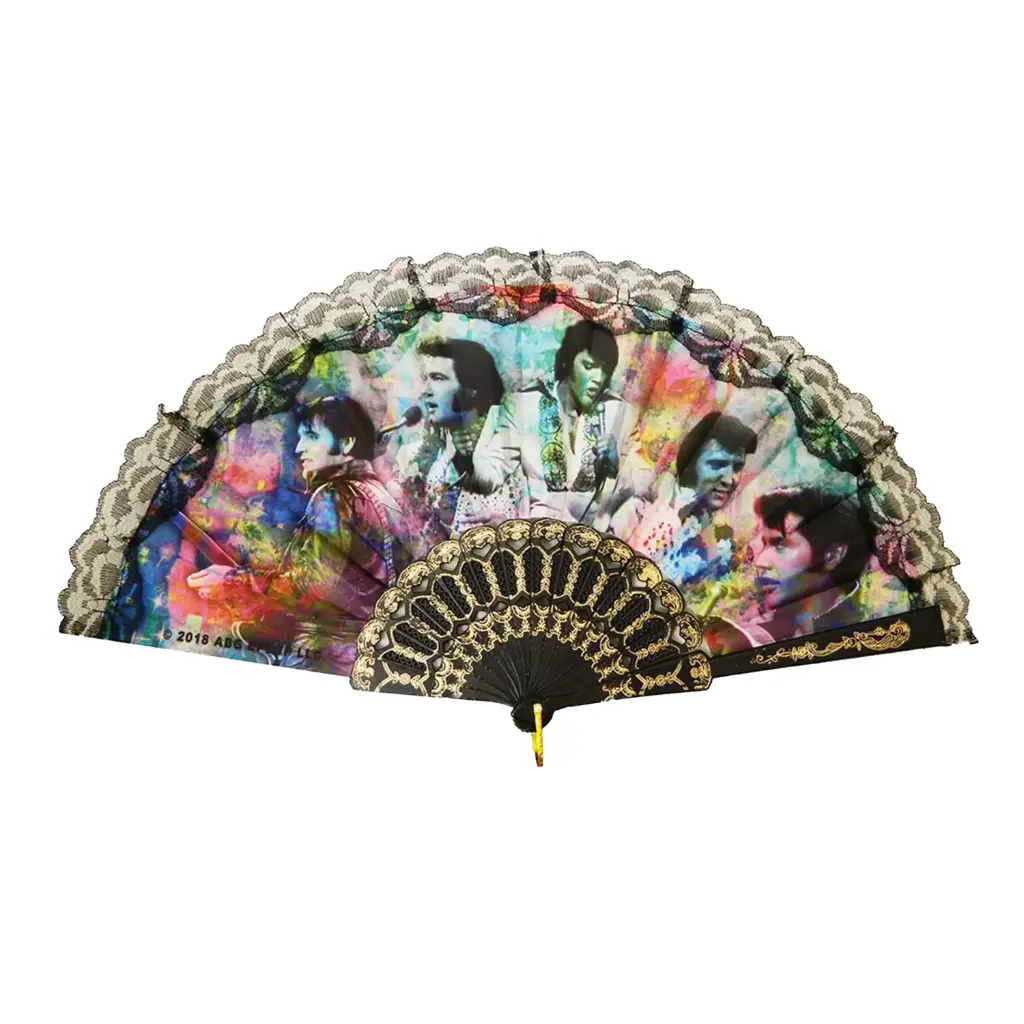 [E8798] Elvis Hand Fan - Colorful Collage