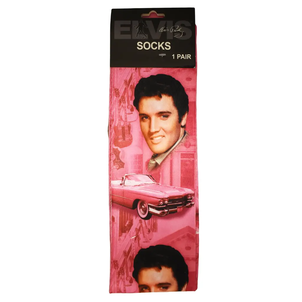[E8842] Elvis Socks - Pink With Guitars