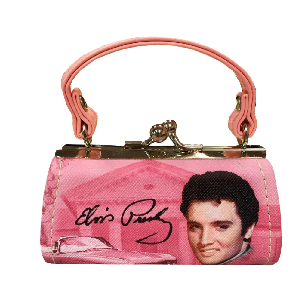 [E8845] Elvis Mini Purse - Pink w/Guitars