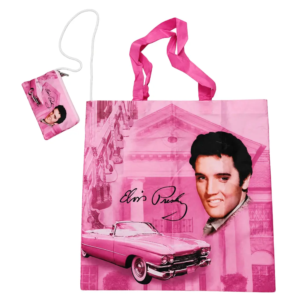 Elvis Bag with Pouch - Pink With Guitars - 12pc Set