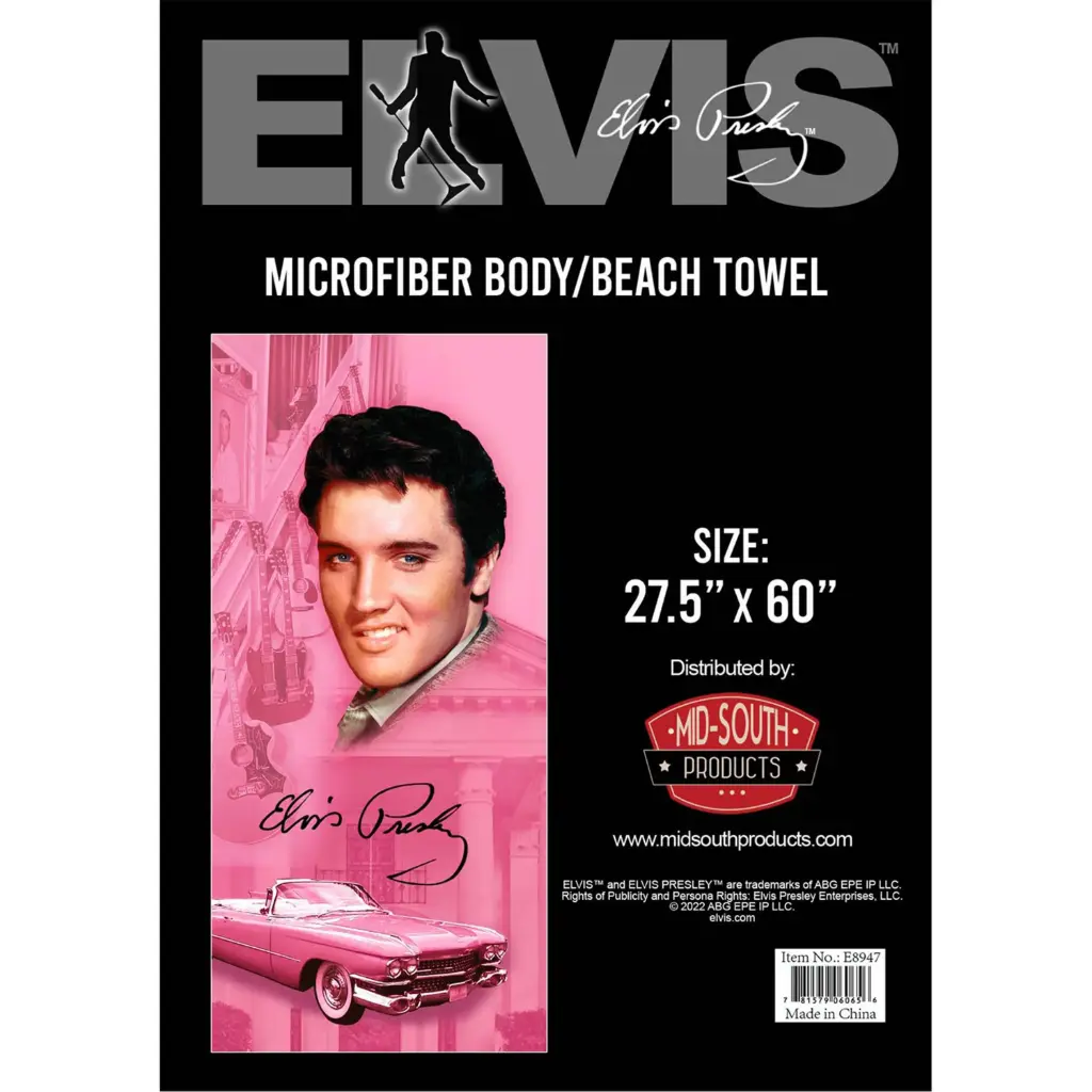 Elvis Towel - Pink With Guitars